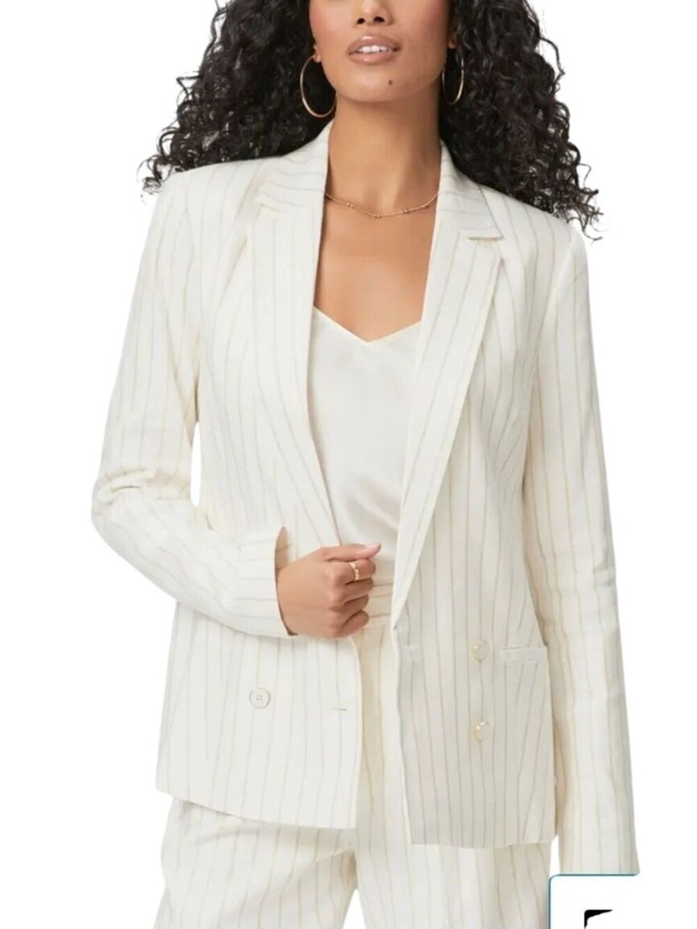Paige Rosette Stripe Double-breasted Linen Blend Blazer Afterglow Gold Size S